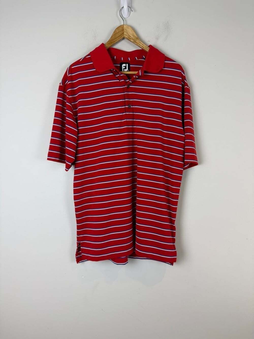 FJ Men's Red Striped Polo Shirt Size Medium